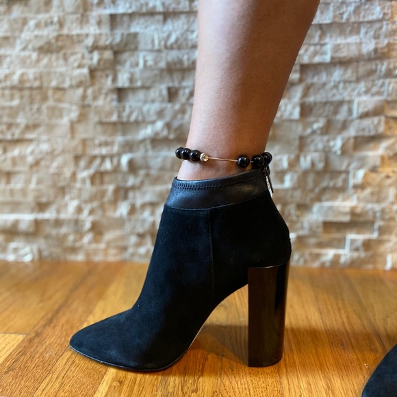 Saks Fifth Avenue Suede Claudine Black Booties Sz9 - Picture 2 of 8